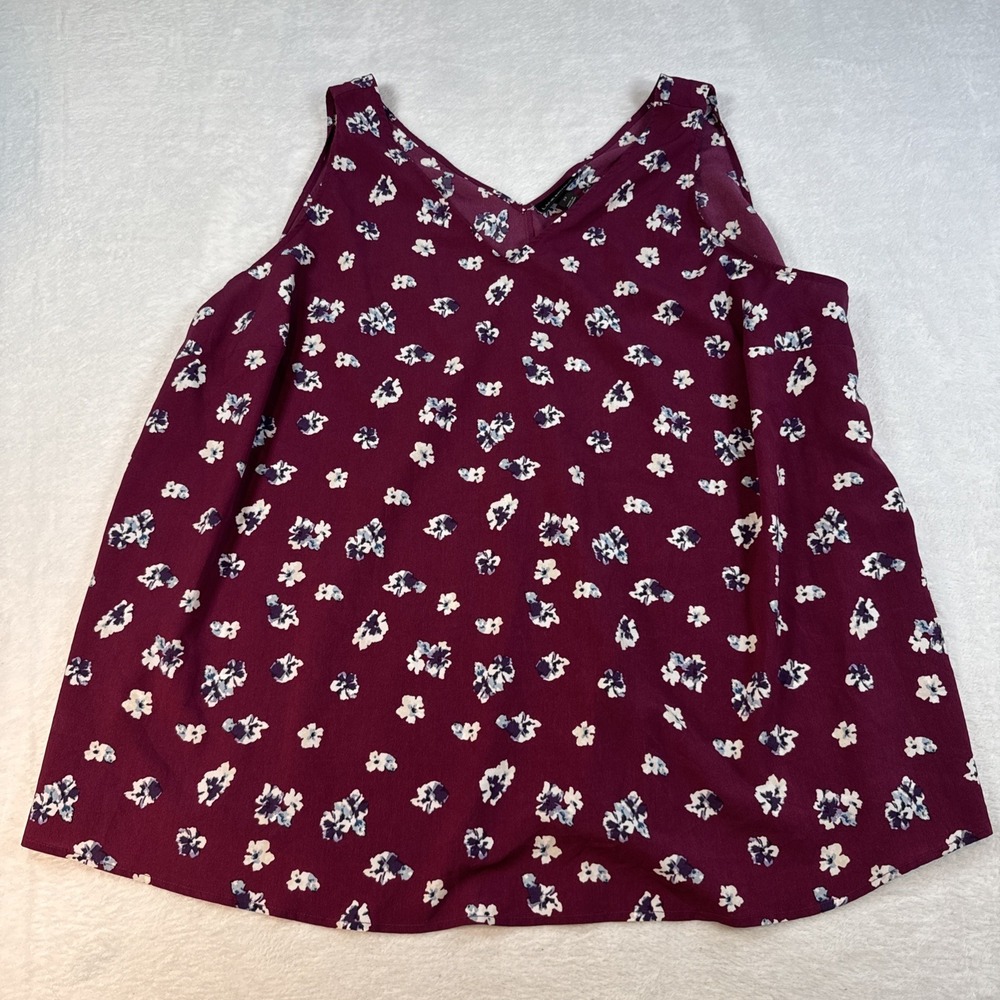 Lane Bryant Tank Top Womens Size 22 Maroon Floral Allover Print V-neck Career